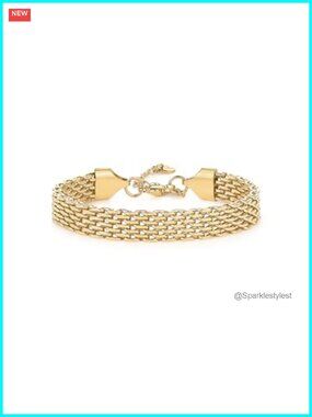 14K Gold Plated Chunky Chain Adjustable Bracelet for Women Stainless Steel
